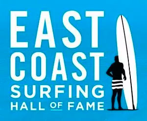 Designed by former East Coast surfer, Drew Dougherty, the logo features a drawing of the iconic Greg Noll, ECSHOF co-founder, looking out at second and third reef Pipeline before paddling out into the heavy surf. The image was made famous in the classic John Severson photo. 